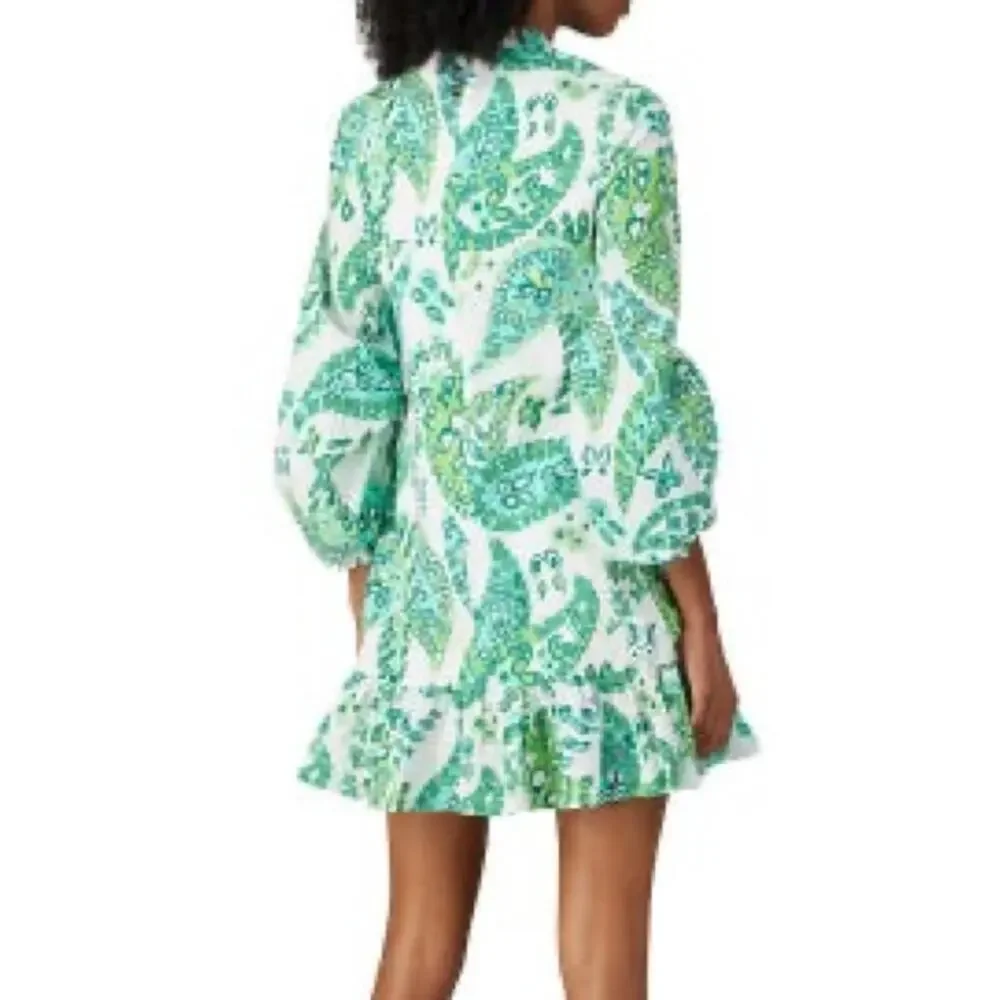 Staud Women’s Paisley Carolina Dress Green White Paisley Print Sz 2 - Picture 5 of 8